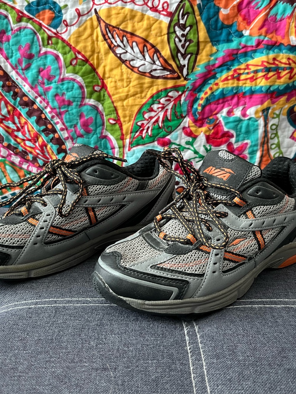 Avia Kids Gray and Orange Mesh Trail Sneakers